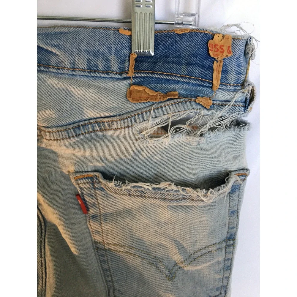 Levis Slim Fit Distressed Light Wash Denim Jeans Mens